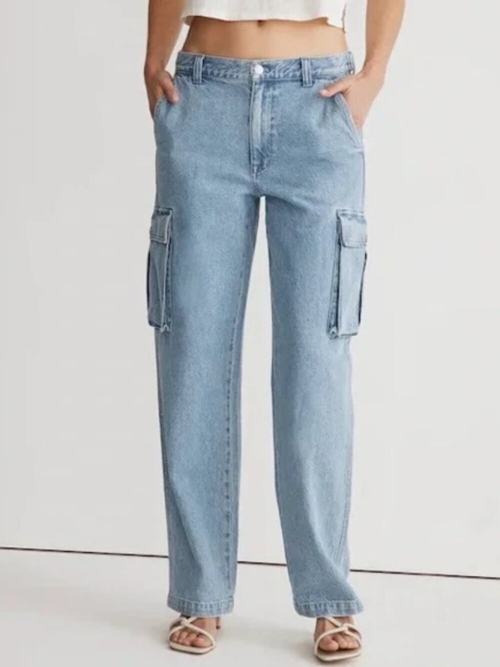 Madewell Low Slung Straight Cargo Jeans | Coleman Wash | Size 28